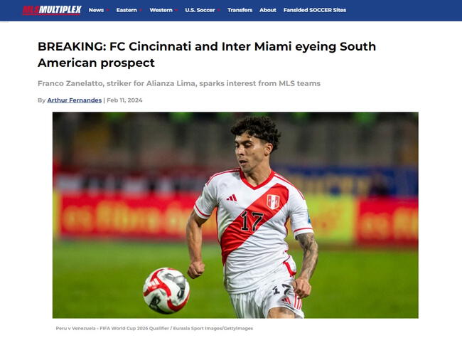 Franco Zanelatto en la órbita del Inter Miami de Lionel Messi y FC Cincinnati.   