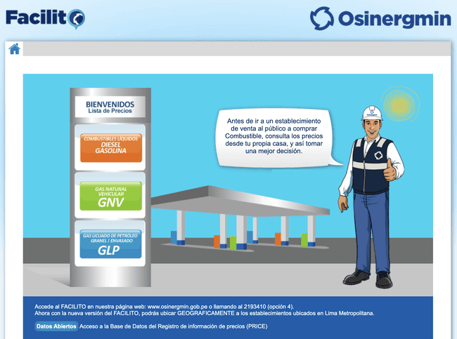 Conoce todos los precios a través de la aplicación Facilito de Osinergmin. (Foto: captura de pantalla / Osinergmin)   