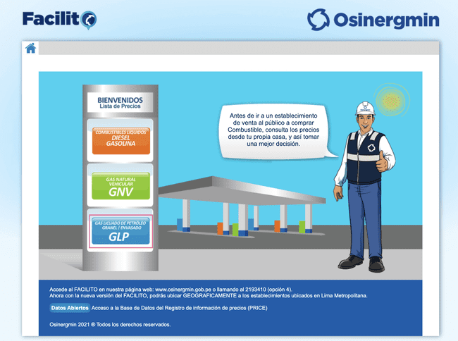  Aplicación de Facilito de Osinergmin para conocer el precio de los productos. (Foto: captura de pantalla)   