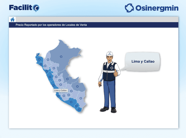 Selección de departamentos para conocer los precios en Facilito de Osinergmin. (Foto: captura de pantalla) Selección de departamentos para conocer los precios en Facilito de Osinergmin. (Foto: captura de pantalla)