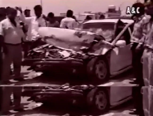 Auto de Elmer Yaipén tras el trágico accidente de 1999.   