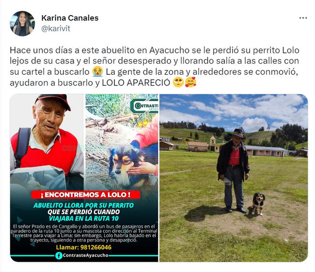 Adulto mayor se reúne con su perrito desaparecido gracias a la ayuda de la gente.   