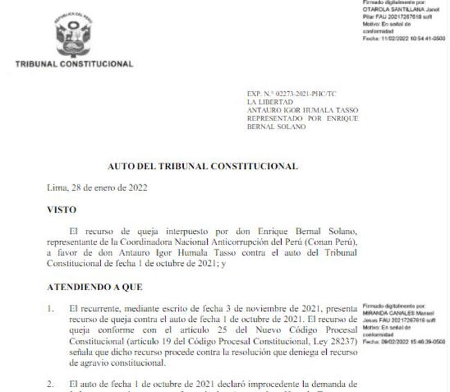 Documento del Tribunal Constitucional (TC).   