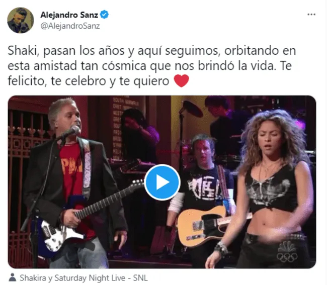 Alejandro Sanz publicó saludo cumpleañero para Shakira.   