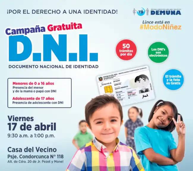 Campaña de DNI gratis en Municipalidad de Lince. Campaña de DNI gratis en Municipalidad de Lince.