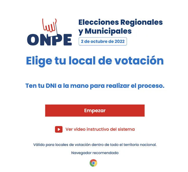 <em>Elige tu local de votación a través de la plataforma habilitada por la ONPE. (Foto: captura de pantalla de la plataforma)</em>    