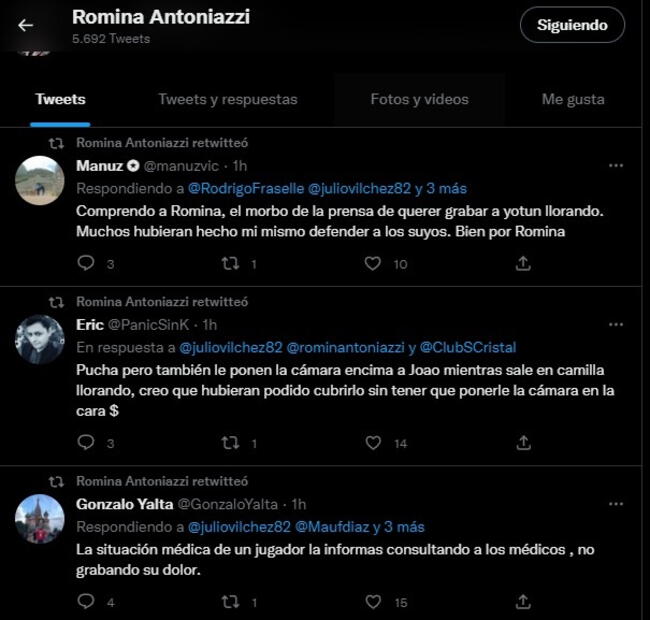 Mensajes retuiteados por Romina Antoniazzi.   
