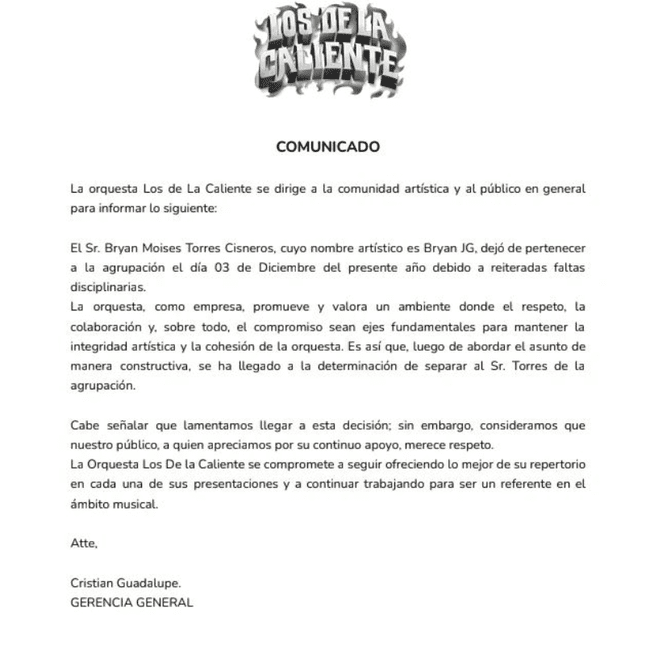 Bryan Torres es despedido de orquesta salsera Bryan Torres es despedido de orquesta salsera