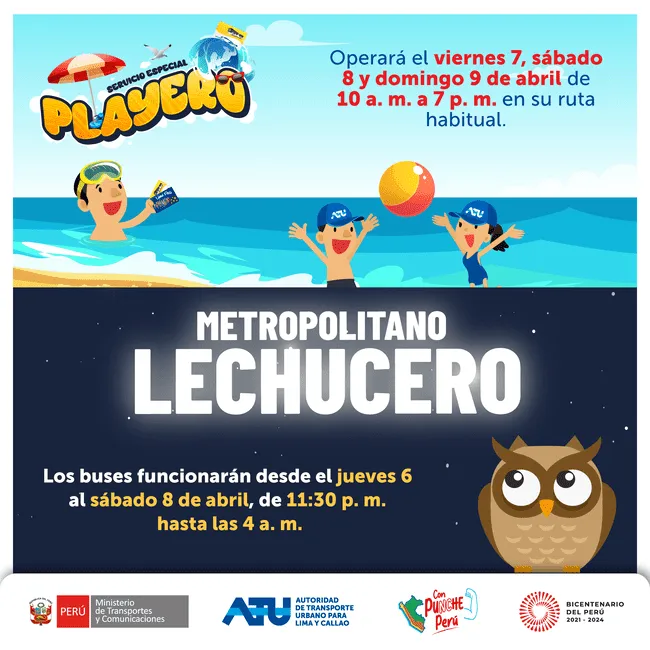 El Metropolitano anunció cuáles serán los horarios de atención para el servicio Playero y Lechucero.   