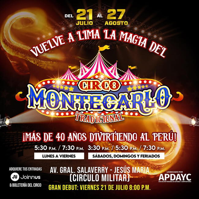 El Circo Montecarlo regresa a Lima para la temporada de julio. Foto: Facebook/CircoMonteCarlo   