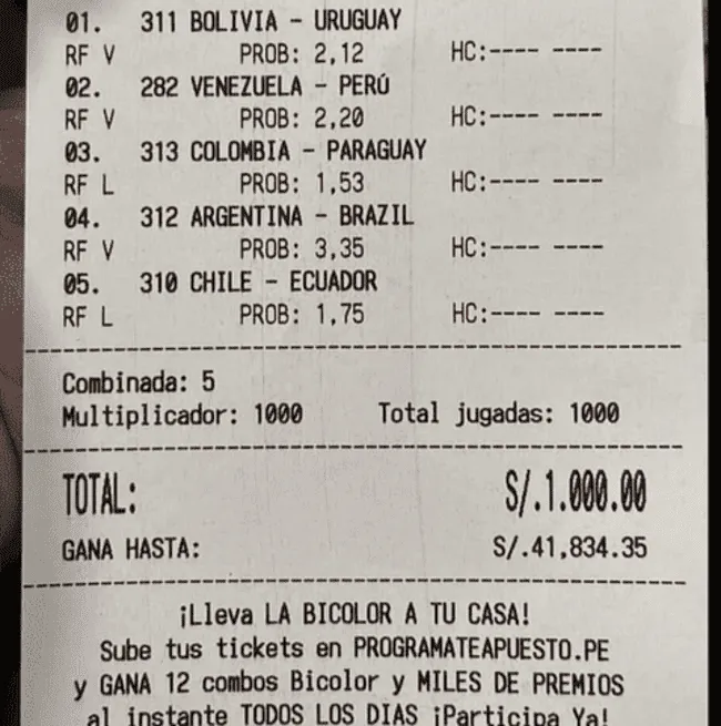 Apuesta de hincha peruano.   