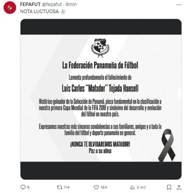 Luis Tejada, ex delantero de Panamá, falleció este domingo 28 de enero.   