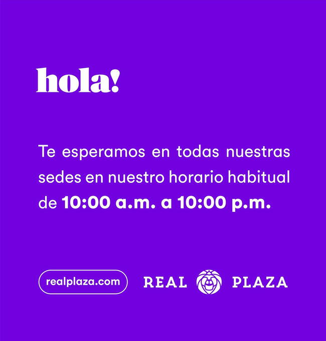 Real Plaza anuncia el horario de atención en sus sedes a nivel nacional por Semana Santa.   