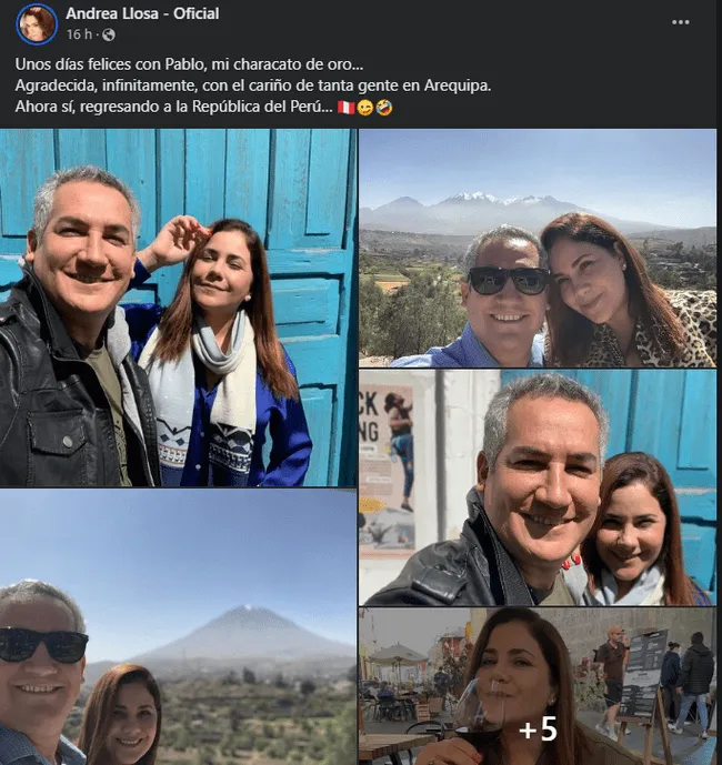 Andrea Llosa feliz de viaje con su pareja   