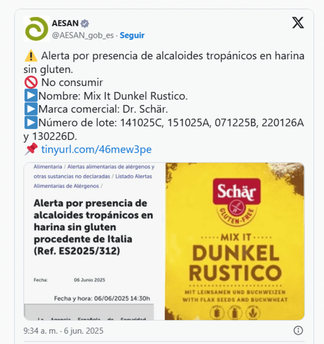 Harina retirada del mercado Harina retirada del mercado