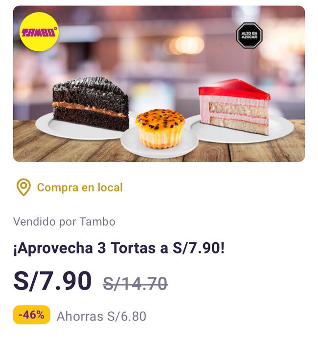  Tambo lanza una promoción con Yape a tres tortas por 7.90 soles.    