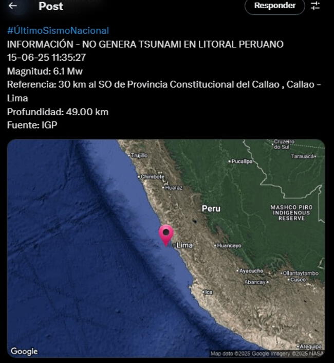 Sismo en Lima y Callao de 6.1 el domingo 15 de junio. Sismo en Lima y Callao de 6.1 el domingo 15 de junio.