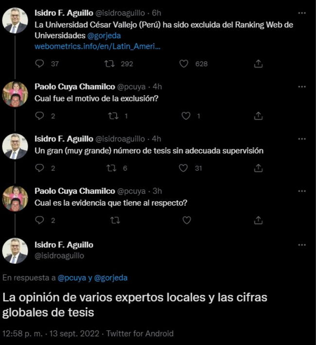 Mensaje de Isidro Aguillo, representante de Webometrics.   