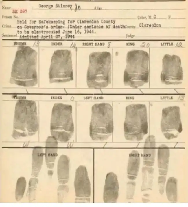 Registro dáctilar de George tras ser detenido en 1944.   