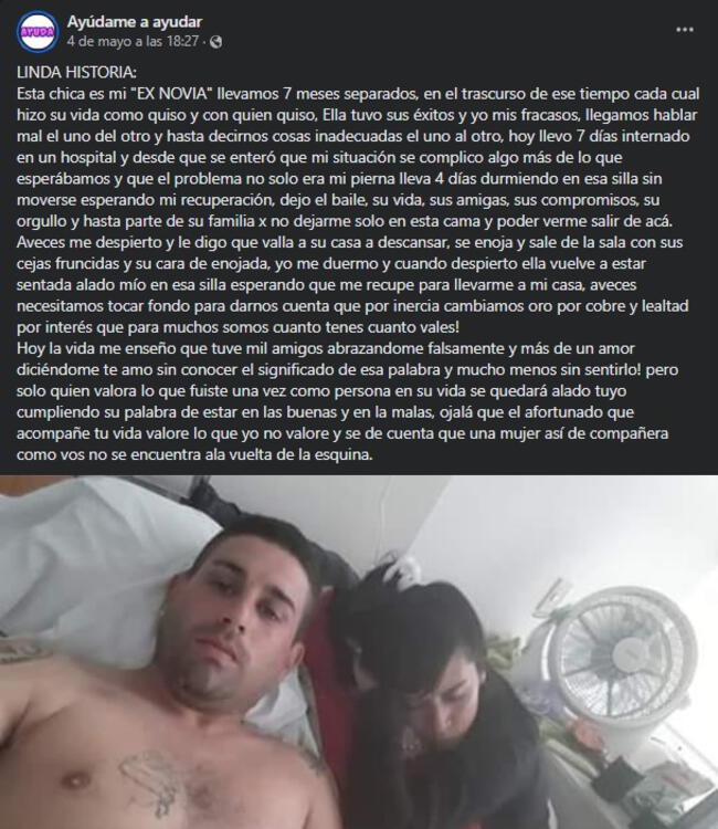 Mujer se entera que su ex novio está internado en el hospital y va a cuidarlo: "Estábamos separados hace meses"   