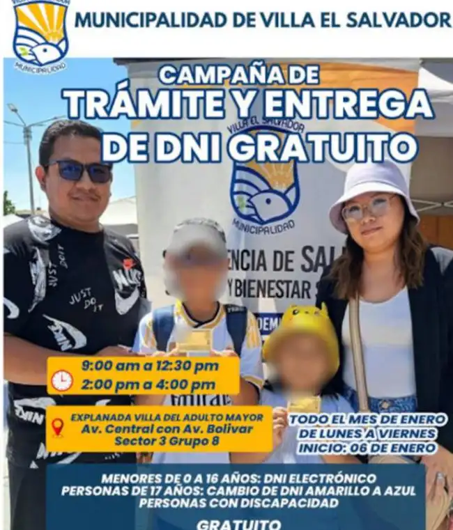 <em> DNI gratuito desde este 6 de enero durante todo el mes / FOTO: Municipalidad de Villa El Salvador </em>   