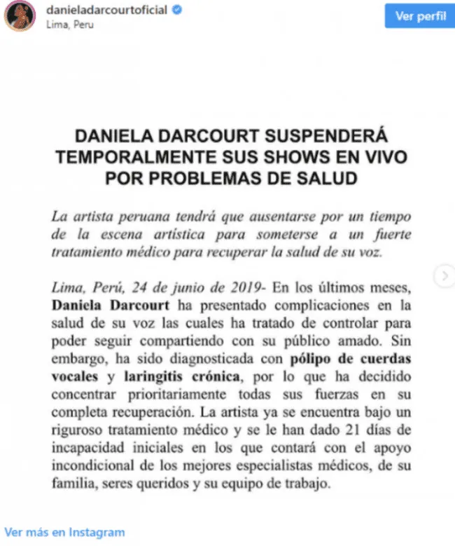 Daniela Darcourt impacta a sus seguidores tras revelar su compleja condición médica.   