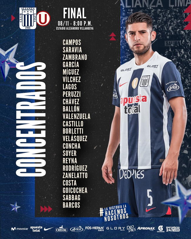 Convocados de Alianza Lima para enfrentar a Universitario.   