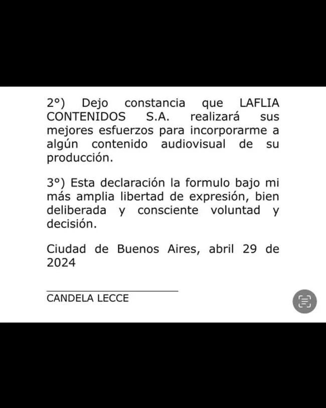 Contrato expuesto por Candela Lecce.   