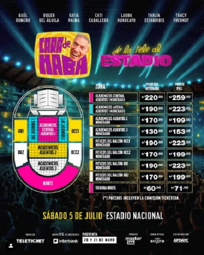 Precio de las entradas de 'Cara de Haba de la Tele al Estadio'. Fuente Precio de las entradas de 'Cara de Haba de la Tele al Estadio'. Fuente