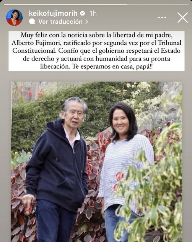 Mensaje de Keiko Fujimori a su padre Alberto Fujimori.   