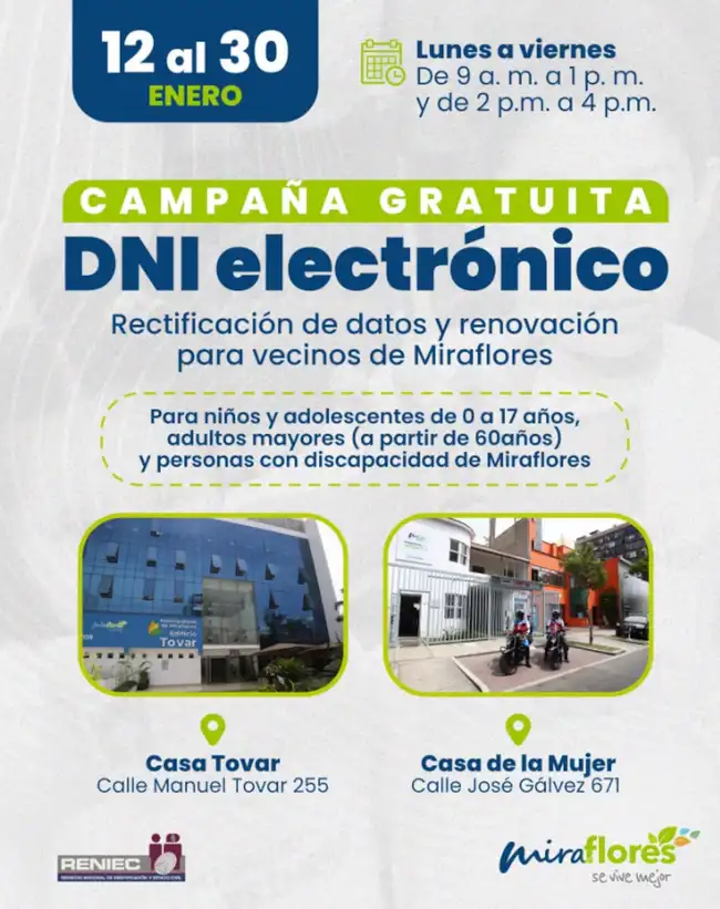 <em> DNI gratuito desde este 12 de enero durante todo el mes / FOTO: Municipalidad de Miraflores</em>   
