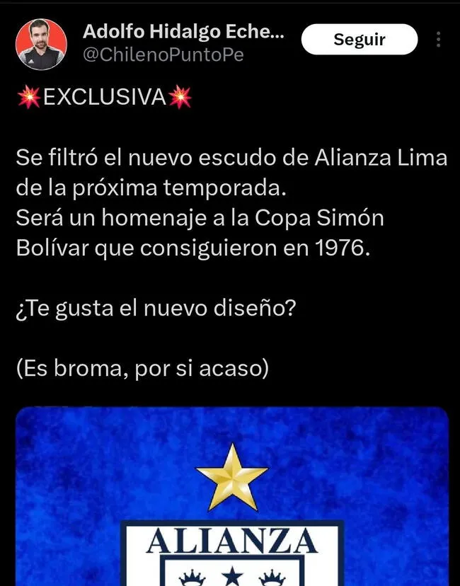 Polémica publicación del influencer chileno Adolfo Hidalgo sobre Alianza Lima.   