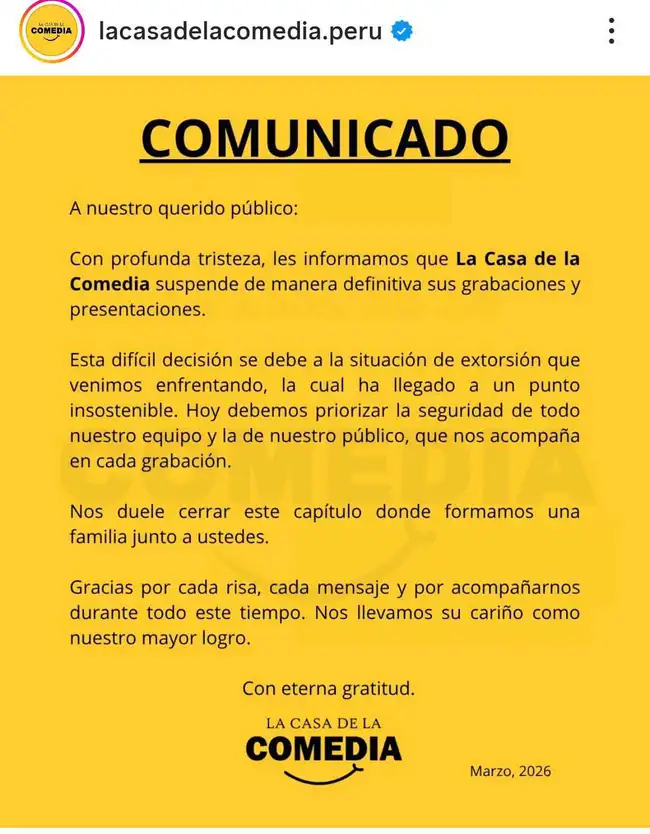 La Casa de la Comedia lanzó comunicado. La Casa de la Comedia lanzó comunicado.