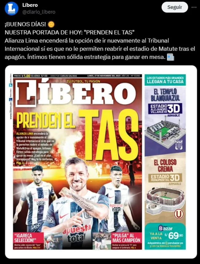 Alianza Lima acudirá al TAS para eliminar la sanción a Matute para la Liga 1 2024.   