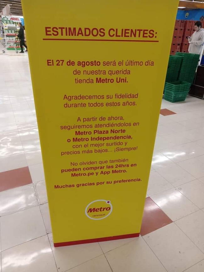 Comunicado de Metro a sus clientes.   