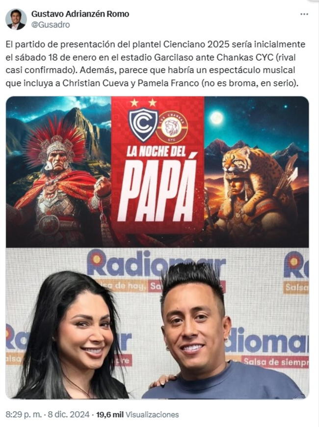 Pamela Franco y Christian Cueva cantarían en la presentación del plantel 2025 de Cienciano.   