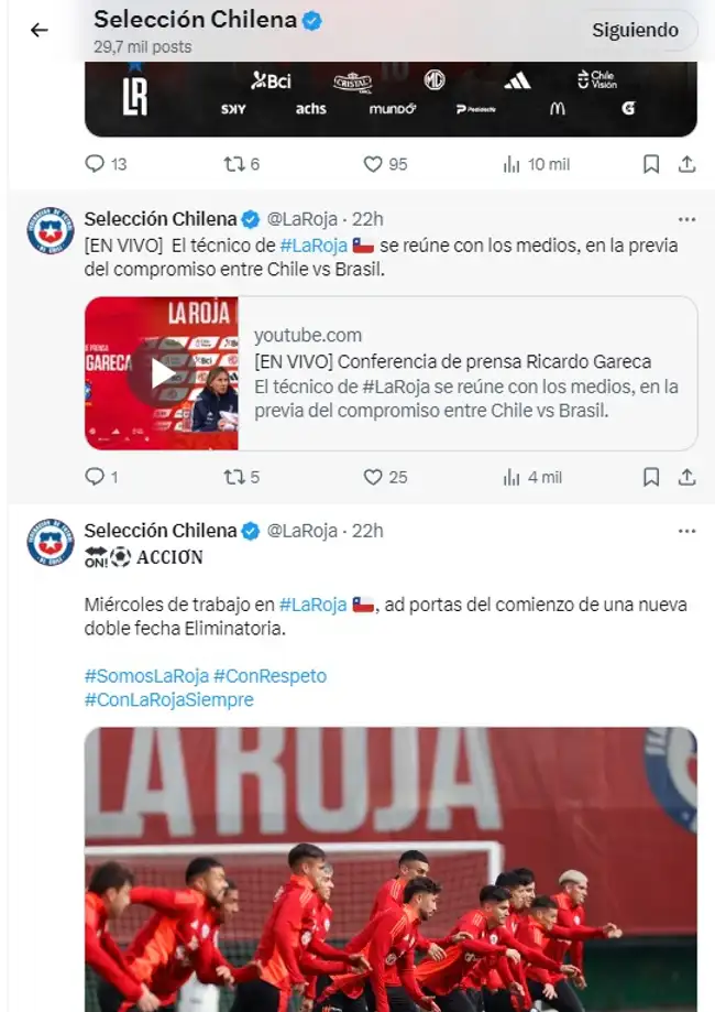 Publicaciones de la selección chilena antes del partido ante Brasil. Publicaciones de la selección chilena antes del partido ante Brasil.