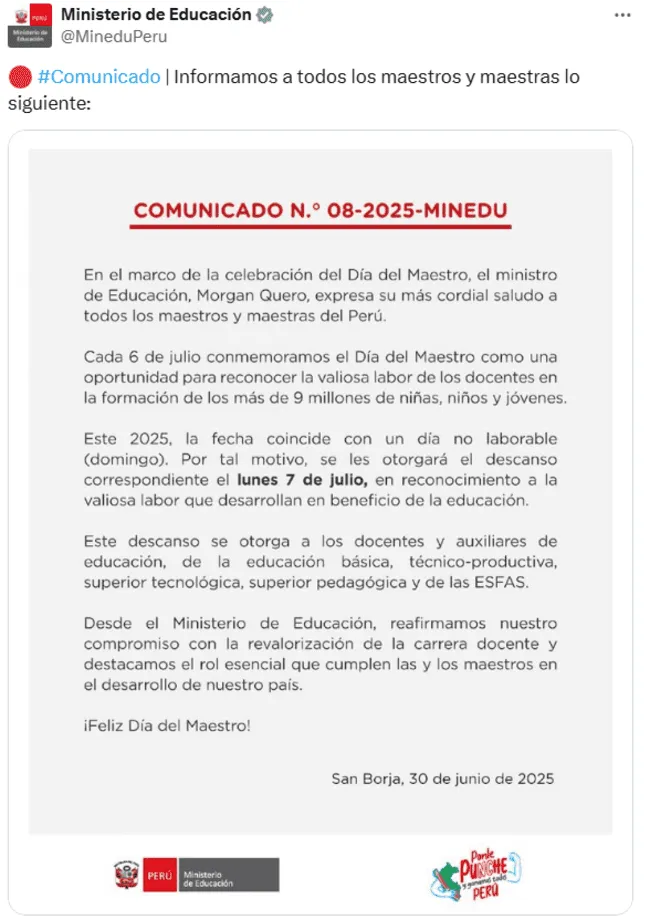 Comunicado del Minedu Comunicado del Minedu