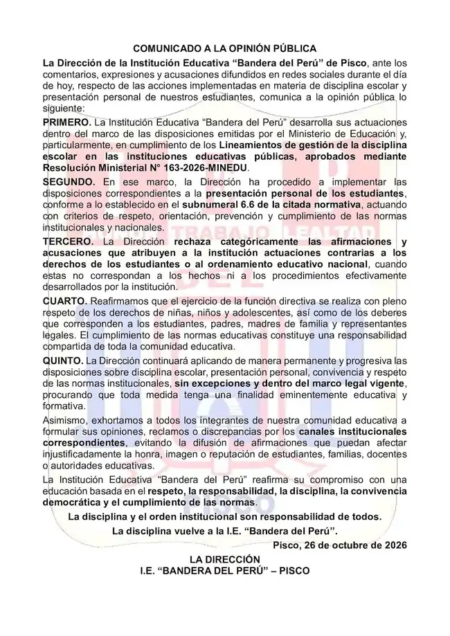 El colegio publicó un comunicado donde defiende su accionar. El colegio publicó un comunicado donde defiende su accionar.